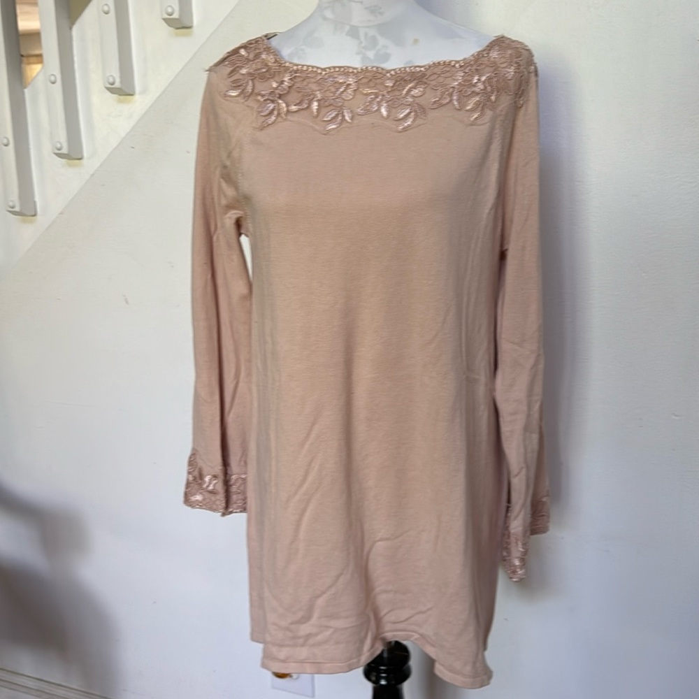 Style & Co. Lace-Trim Tunic Sweater (Peony Blush, Large)